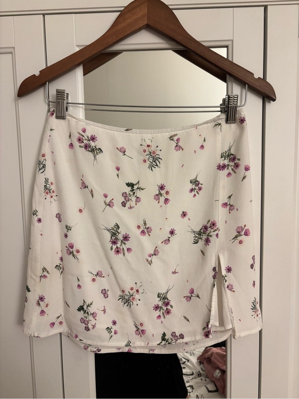Sunday Best White Mini Skirt with Pink Floral Print